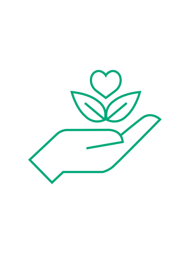 Open hand, leafs with a heart - sustainability icon of B. Braun 